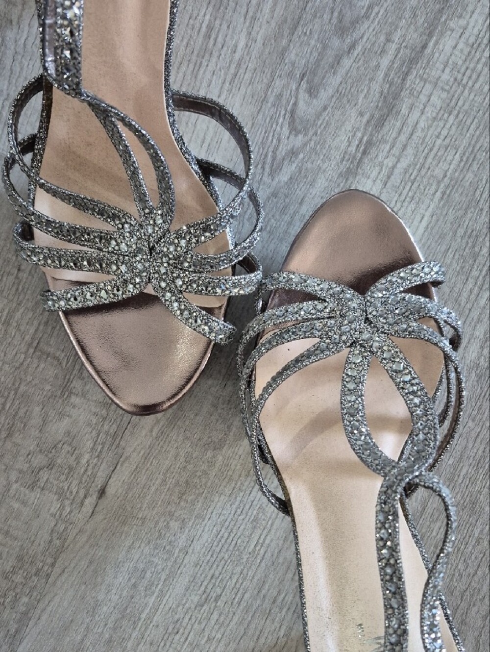 De Blossom Collection Silver Glitter Strappy Evening Heels - Picture 8 of 11